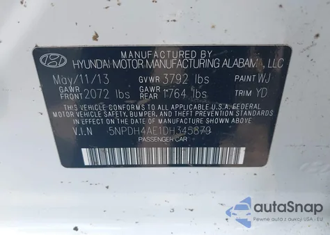 2013 Hyundai Elantra Limited из США, поврежденный, VIN 5NPDH4AE1DH345879